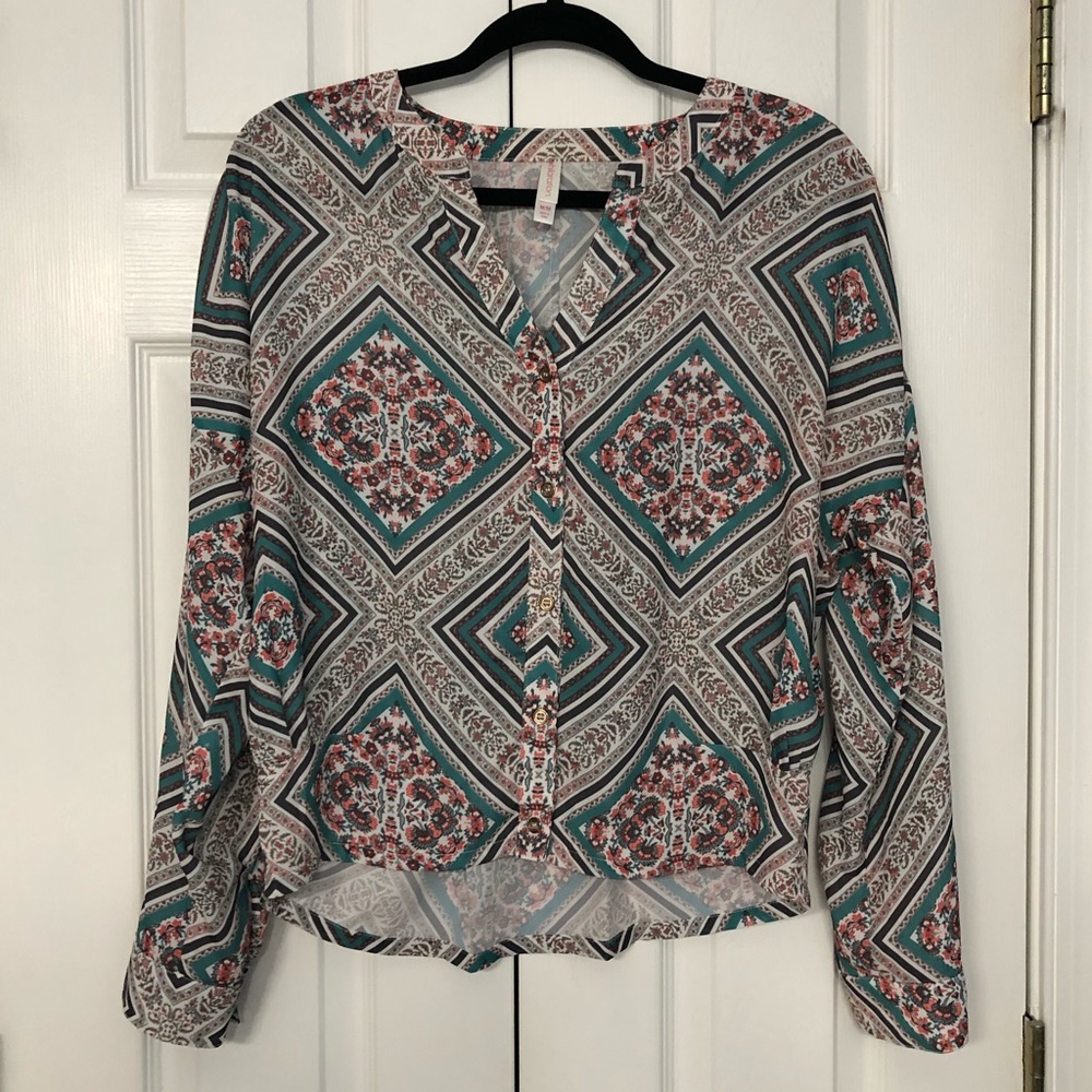 Patterned Button Up Blouse